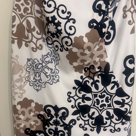 Dressbarn Women's One Shoulder Black and Tan Dress - Picture 3 of 5